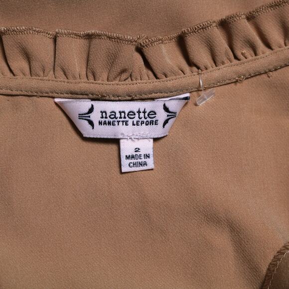 Nanette Lepore Puff Sleeve Fit & Flare Ruffle Hem Dress Beige Neutral Size 2 - Picture 8 of 12